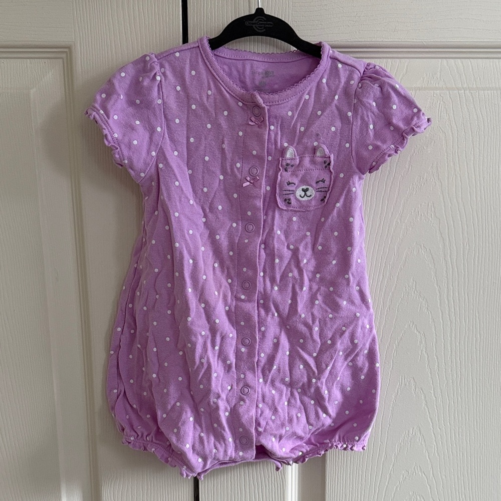 Carter's Purple Romper with White Polka Dots